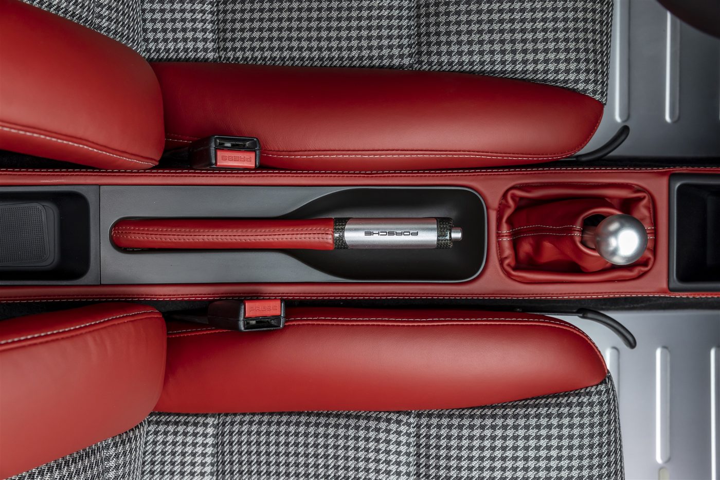 Red leather and houndstooth detail